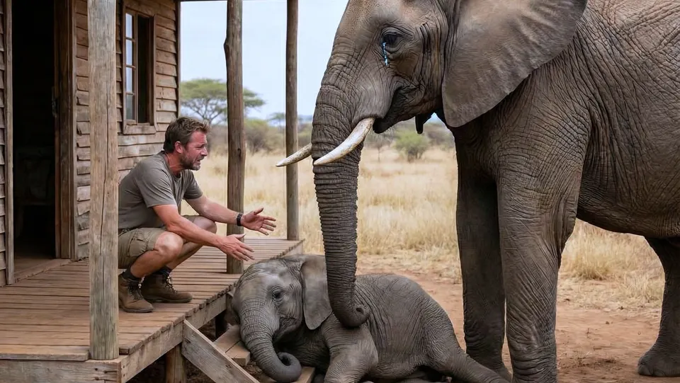 Baby Elephant Rescue: Mother Elephant Brings Her Calf to Humans for Help