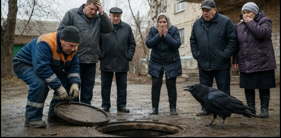 Ворона три дня каркала у одного люка во дворе. Когда его вскрыли — все стихли от шока…